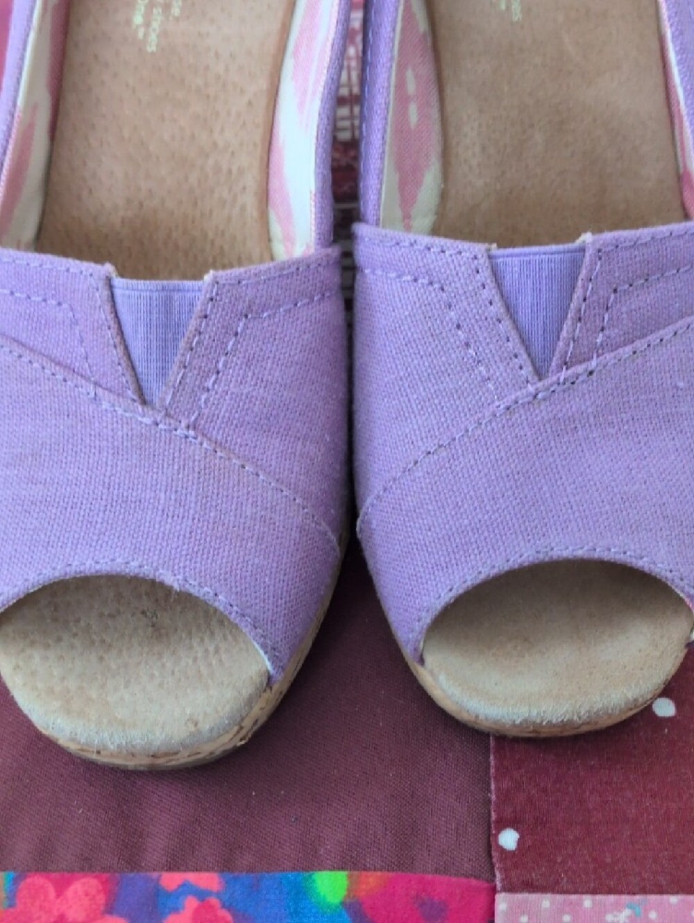 TOMS Lavender Canvas Cork Wedge Peep-Toe Shoes - Picture 9 of 9